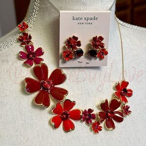 KATE SPADE NECKLACE & EARRINGS POINSETTIA FLOWERS DAISIES POPPIES REVERSIBLE NWT